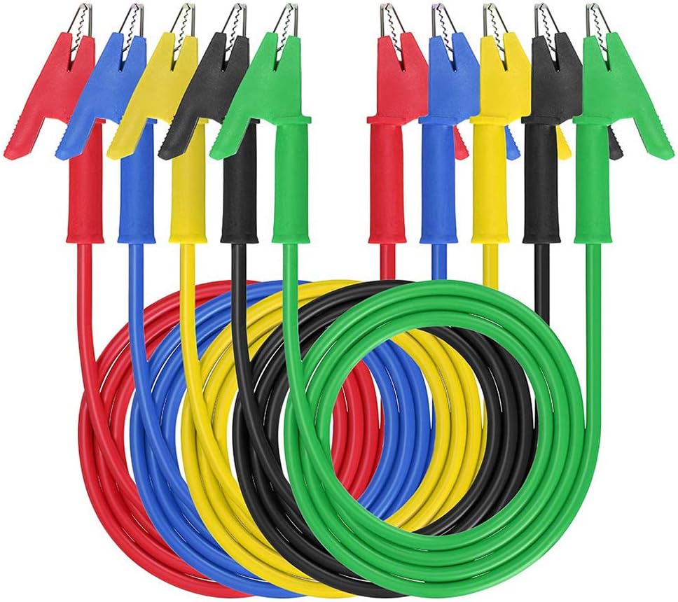 Lot de 5 pinces crocodiles électriques avec câbles, câble de test, pinces crocodiles, isolées, 5
