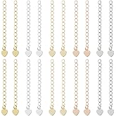 Beebeecraft 1 Box 50Pcs Heart Necklace Extender 18K Gold Plated Brass 5 Colors 56.5mm Chain Extension End Chains with Heart Tabs for Jewelry Making