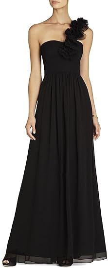 bcbg black one shoulder dress