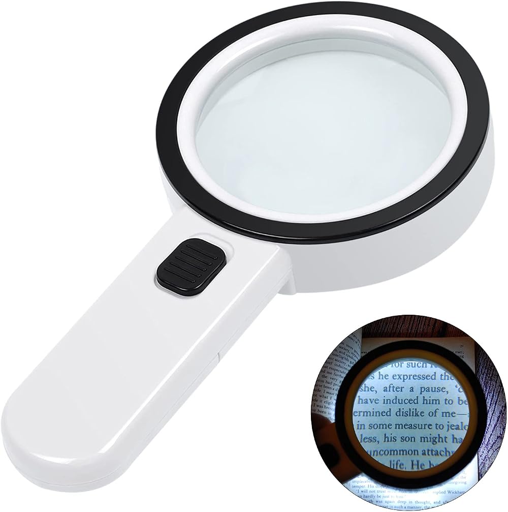AIXPI Magnifying Glass with Light 12 LED Double-Layer Glass Lens 3x