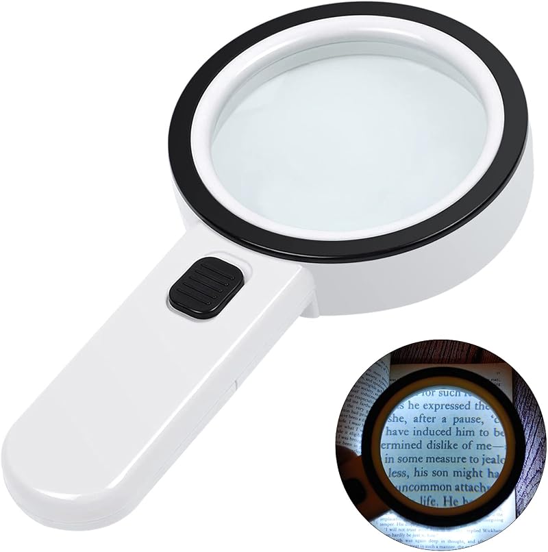 AIXPI Magnifying Glass with Light 12 LED Double-Layer Glass Lens 3x