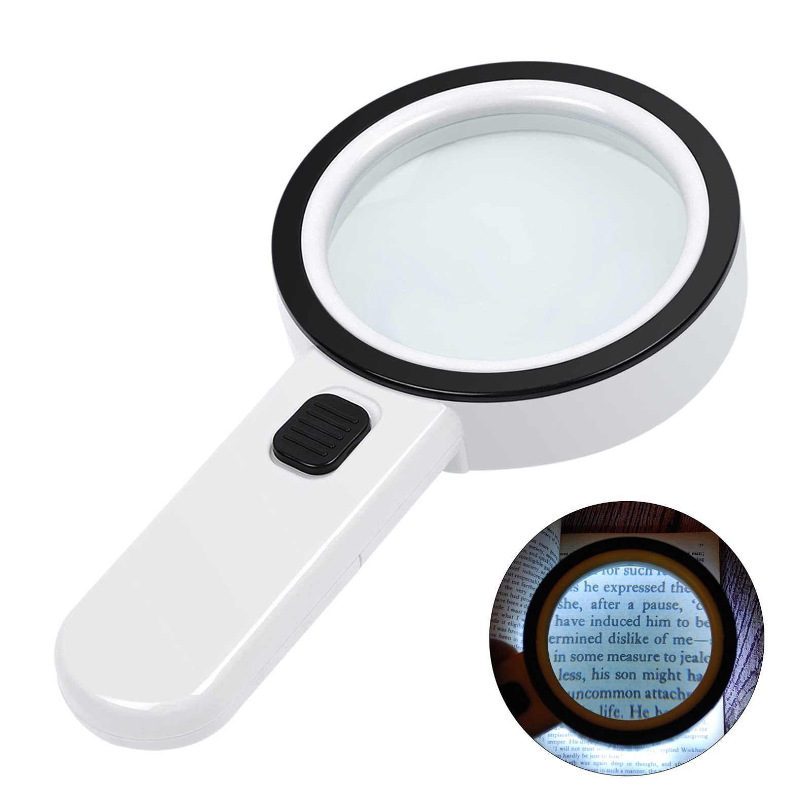 Magnifying Glass with Light, Double-Layer Glass Lens Handheld Large Magnifying Glass 12 LED Lighted Magnifier for Seniors Reading, Coins, Jewelry, Close Working