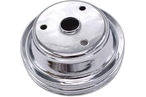 1 PC SHLPDFM Crankshaft Pulley Chrome Polished Silver Steel Double-Groove LWP Long Water Pump Compatible with Small Block Che