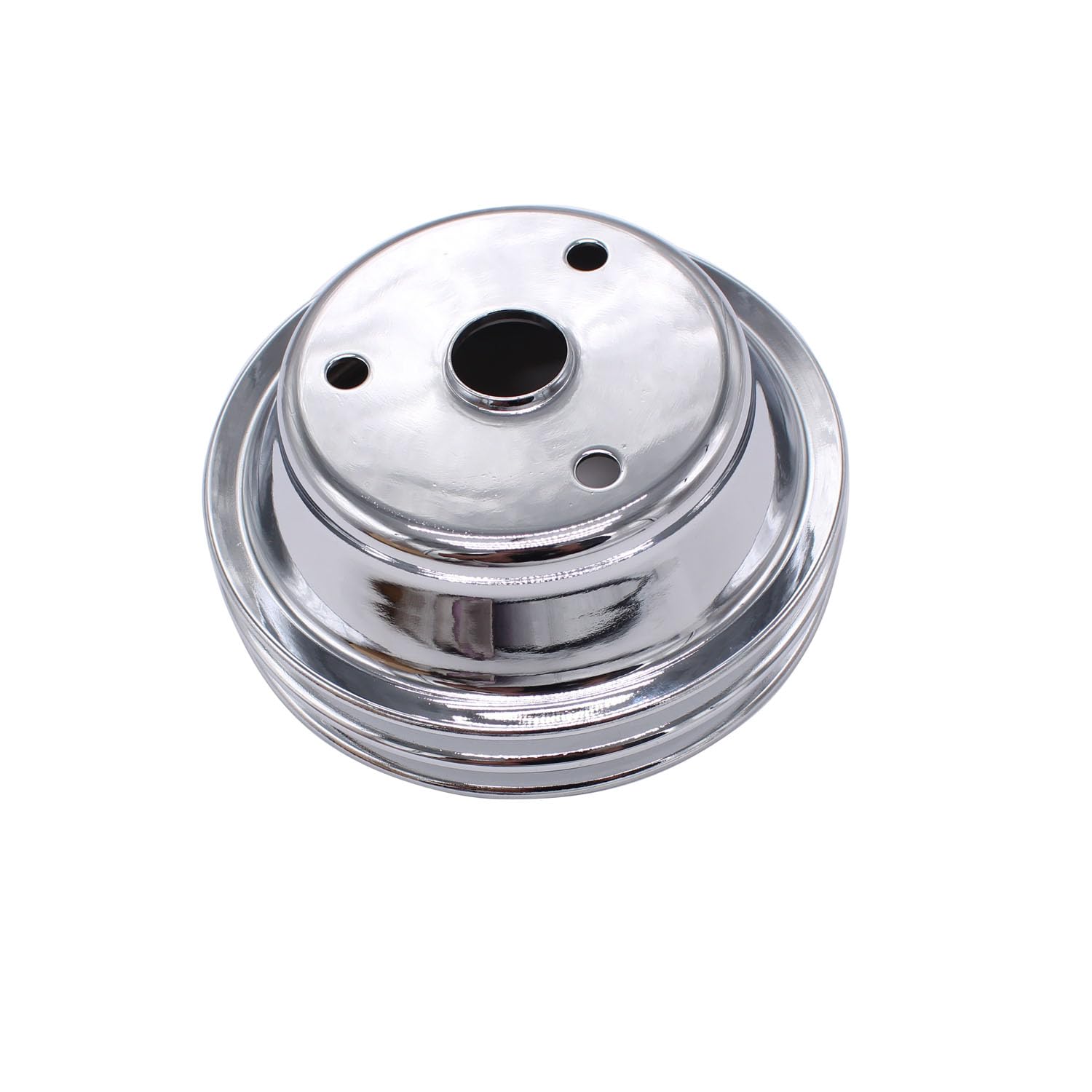 Photo 1 of 1 PC SHLPDFM Crankshaft Pulley Chrome Polished Silver Steel Double-Groove LWP Long Water Pump Compatible with Small Block Chevy SBC 262 265 267 283 302 305 307 327 350 400