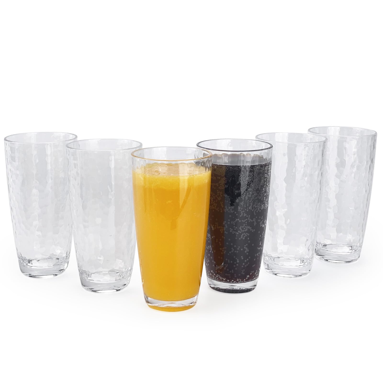 yongzhenlite Set of 6 26-Ounce Large Acrylic Glasses Plastic Tumbler/Drinking Cups,Hammered Style,BPA Free (Clear Color)