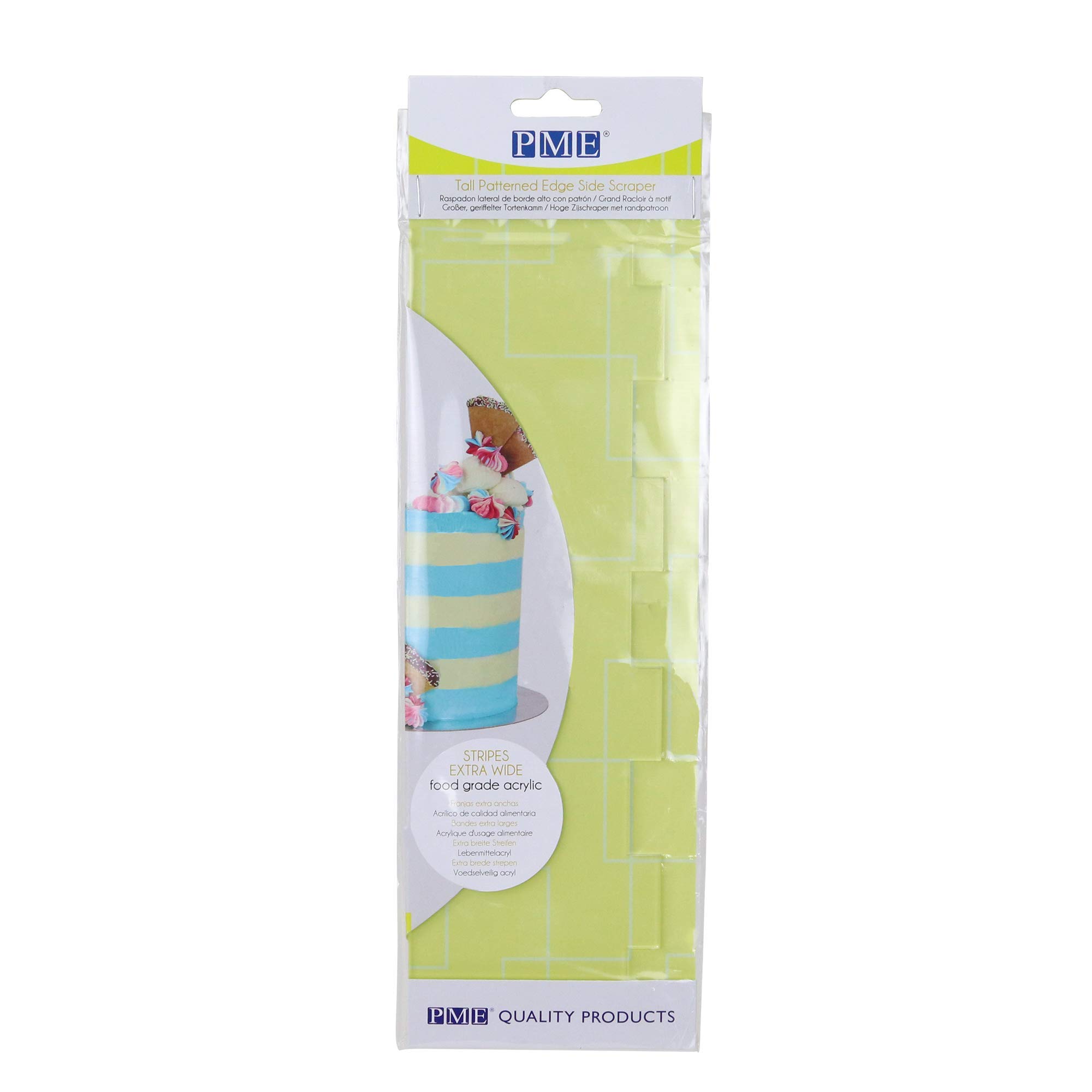 PME PS65 Wide Striped Edge Side Scraper for Cake Decorating-10 inches, Transparent