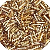 John Bead Czech Glass Seed Beads #3 Bugle Silver Lined Gold 22g Vial of DIY Jewelry Making Beads Preciosa (Jablonex)