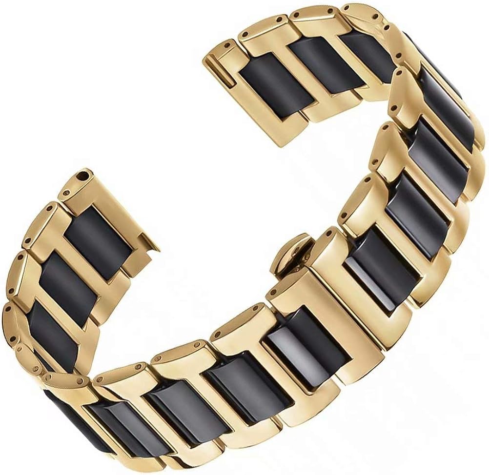 18mm HighEnd Ceramic Watch Straps Metal for Men in Two Tone Gold and