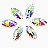 DONGZHOU Sew On Rhinestone AB Sewing Stone with Holes Navette Shape Beads Crystals Flat Back Glass Rhinestones Crystal Gems Clothing Accessories for Costume, Clothes, Garments, DIY Crafts 15 * 7