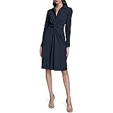 Calvin Klein Womens Long Sleeve Collared Knotted Crepe Knee Length Dress