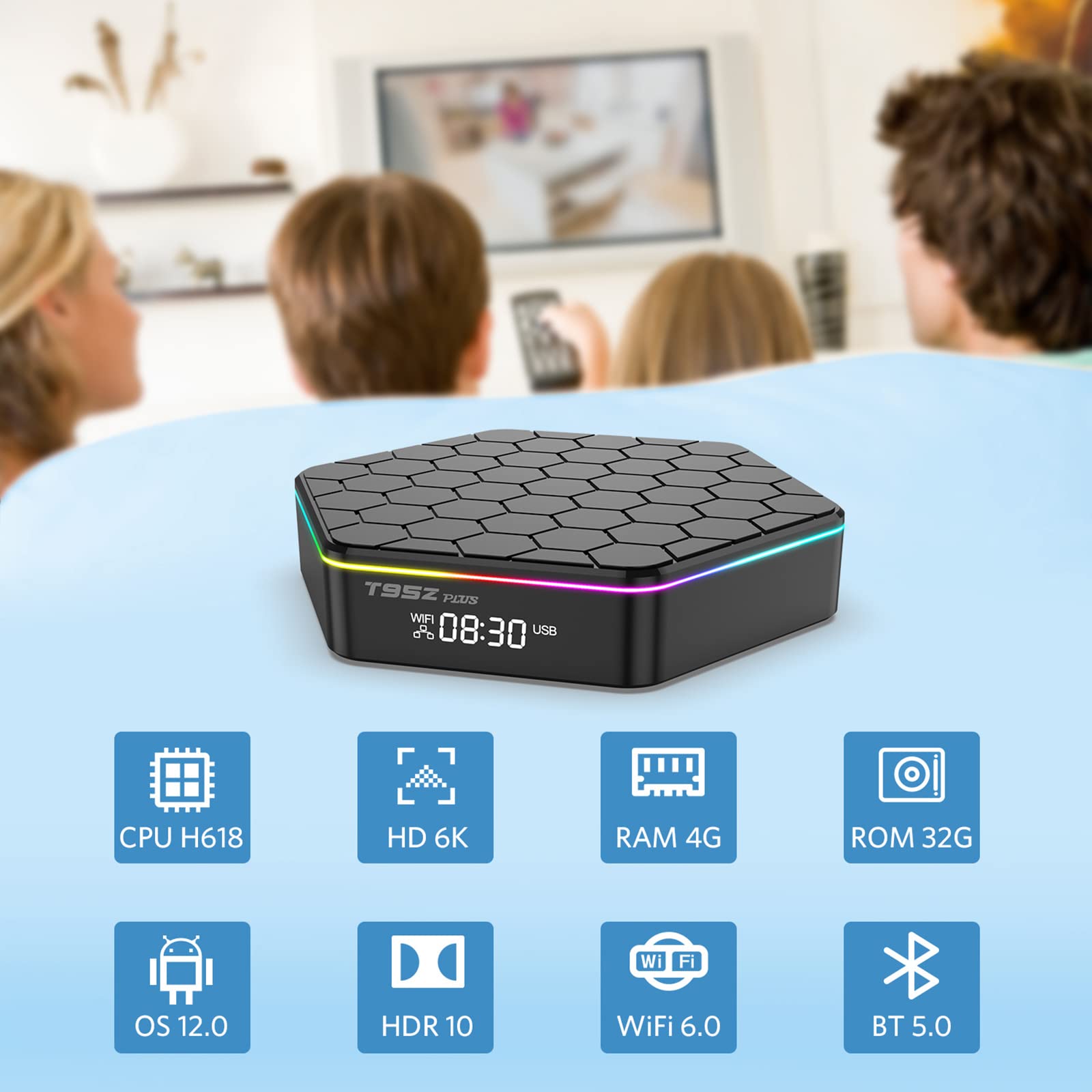 Android TV Box 12.0, 4GB RAM 32GB ROM Allwinner H618 Smart TV Box Android Support HD 6K/H.265 100M Ethernet 2.4/5G Dual WiFi BT 5.0