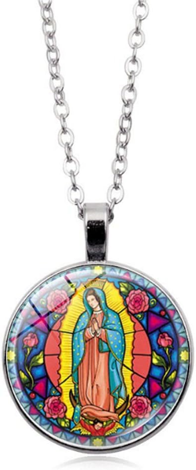 Sterling Silver Virgin Mary of Guadalupe Pressed Flower Pendant Necklace, 18"