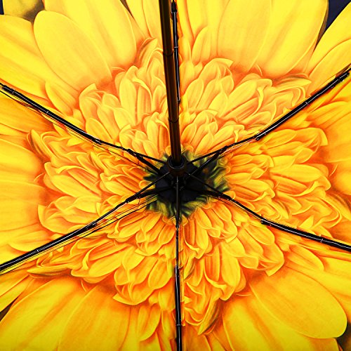 MuNiSa Mini Travel Sun Rain Umbrella Compact Parasol Lightweight Portable Outdoor Golf Umbrella with 95% UV Protection (Yellow Chrysanthemum)