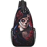 SRZFYJK Sugar Skull Sling Bag Crossbody Backpack for Travel Hiking Chest Daypack Shoulder Sling Bag for Men Women