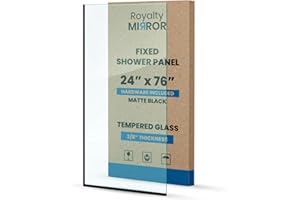 ROYALTY MIRROR Royalty Fixed Shower Screen - 24" x 76" Frameless 3/8" Clear Tempered Glass Panel with Hardware - Easy Clean Smart Guard Coating - Minimalist Modern Design for Bathroom - Matte Black