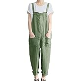 KMAZN Women's Casual Loose Long Cotton Bib Overalls Baggy Plus Size Jumpsuits Rompers