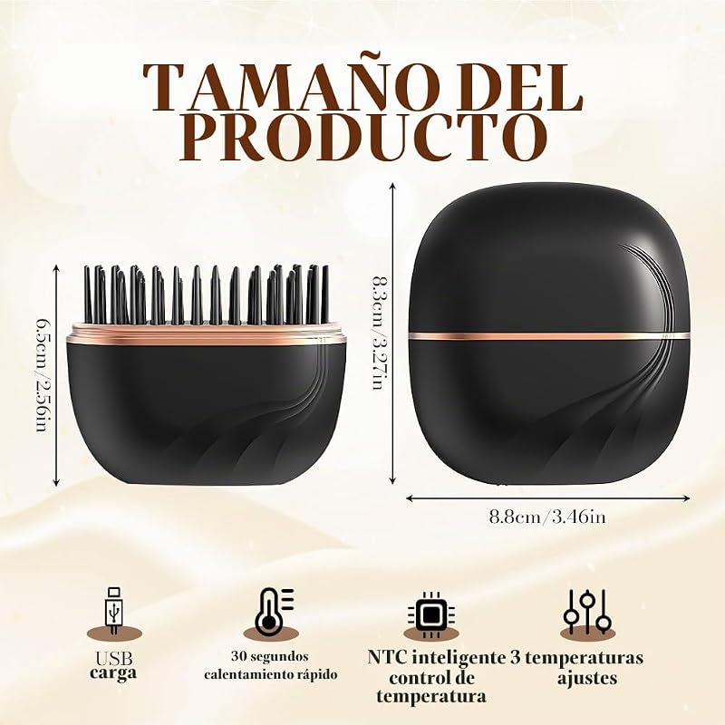 Mini Planchas Sin Cable, Mini Cepillo Alisador, 3 Ajustes de Temperatura, Peine Caliente Recargable, Peine Alisador Portátil para el Trabajo, Viajes, Acampadas y Uso Doméstico (Negro) — foto 2 de 8