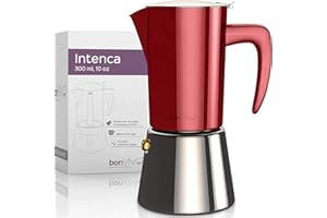 bonVIVO Intenca Stovetop Espresso Maker - Luxurious Italian Coffee Machine Maker, Stainless Steel Espresso Maker Full Bodied Coffee, Espresso Pot For 5-6 Cups, 10 oz Moka Pot Red Finish