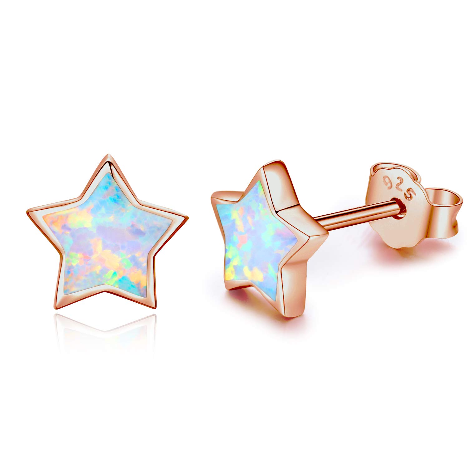 CUOKA MIRACLE Opal Star Earrings 925 Sterling Silver Cartilage Stud Earrings for Women Star Jewellery Gifts for Girls Kids