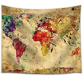 A Map of The World in Water Colors on a Vintage Background - Fabric Tapestry, Home Decor - 51x60 inches