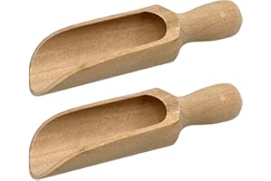 Wooden Scoop, 2Pcs 5.51x1.57 Inch Natrual Wood Reusable Large Salt Spoon for Kitchen Tea Coffee Sugar Spice Beans