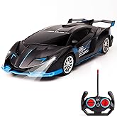 KULARIWORLD Remote Control Car for Boys Fast 1/18 Scale Rechargeable RC Vehicle Cars Toys Xmas Gifts for Kids High Speed with Headlights (Black Blue)