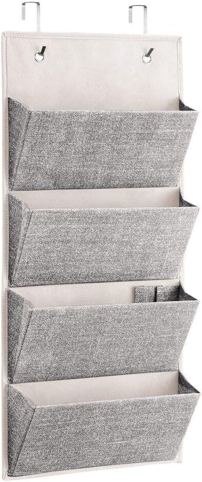 mDesign Soft Fabric Wall Mount, Over Door Hanging Storage Organizer - 4 Large Cascading Pockets - Holds Office Supplies, Planners, File Folders, Notebooks - Textured Print - Charcoal Gray : Office Products