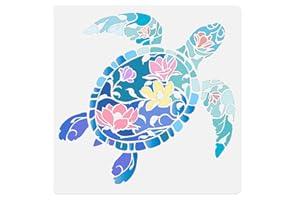 DOODLREAM Sea Turtle with Magnolias Craft Stencil Template 11.8 x 11.8 Inch Reusable Turtle Stencil for Painting on Wood Wall Floor Fabric Furniture, Turtle DIY Home Decor Craft Stencil