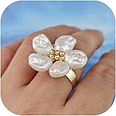 Someki Flower Ring Pearl Ring Boho Gold Rings Statement Adjustable Fashion Jewelry Rings Anniversary Birthday Gifts for Women