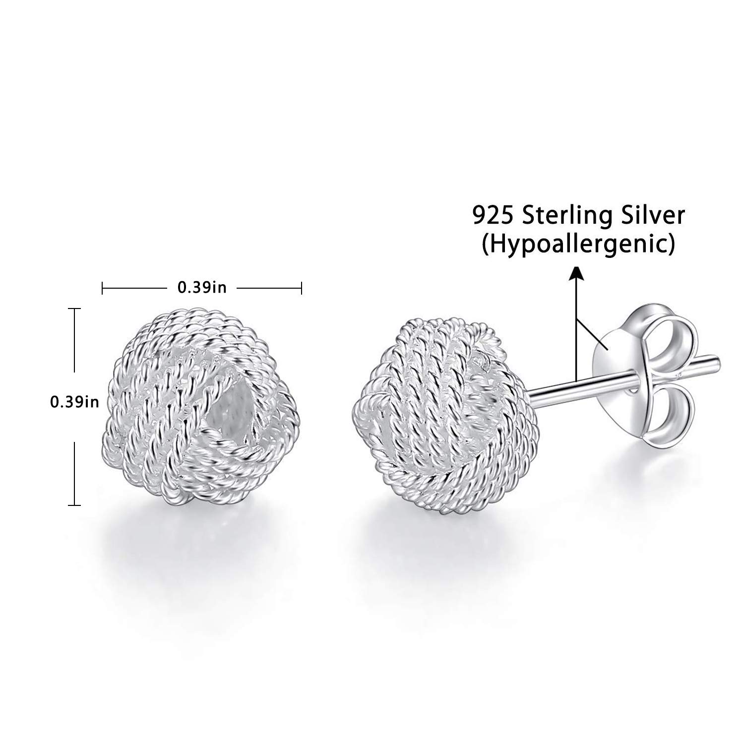 Damen-Ohrstecker Knoten Kugeln 925 Sterling Silber 10 mm Ohrringe