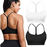Buauty 2 Packs Sports Bras for Women High Support Large Bust, High Impact Yoga Wireless Padded Bras for Sagging Breasts, Low Back Athletic Workout Strappy Racerback Sports Bra Black and White L-1