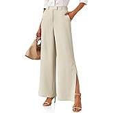 Cicy Bell Womens Dress Pants Side Split Elastic Casual Wide Leg High Waisted Business Trousers with Pockets Beige