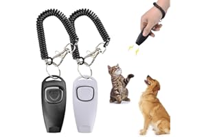 AESALUTOY Dog Training Clickers and Whistle in One, Pet Training Clicker with Wrist Strap, Dog Training Clickers 2-Pack(White + Black) (Medium)