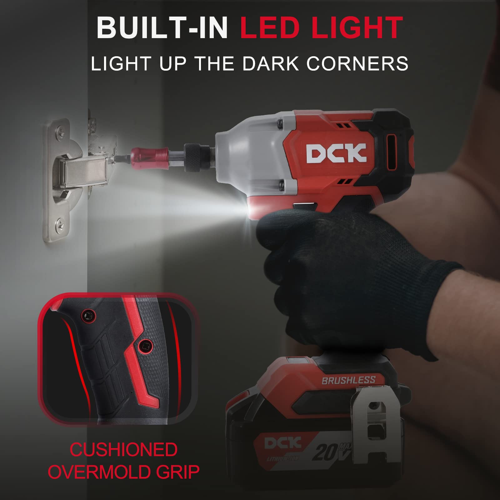 DCK Impact Driver, 20V Max Brushless Cordless Impact Driver Kit, 1600 In-lb., 1/4