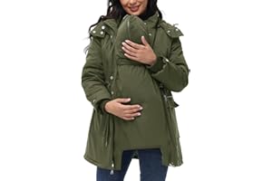 Maacie Maternity 3 in 1 Winter Coat Thicken Quilted Lined Warm Hooded Outwear Puffer Down Jacket Parka with Pockets