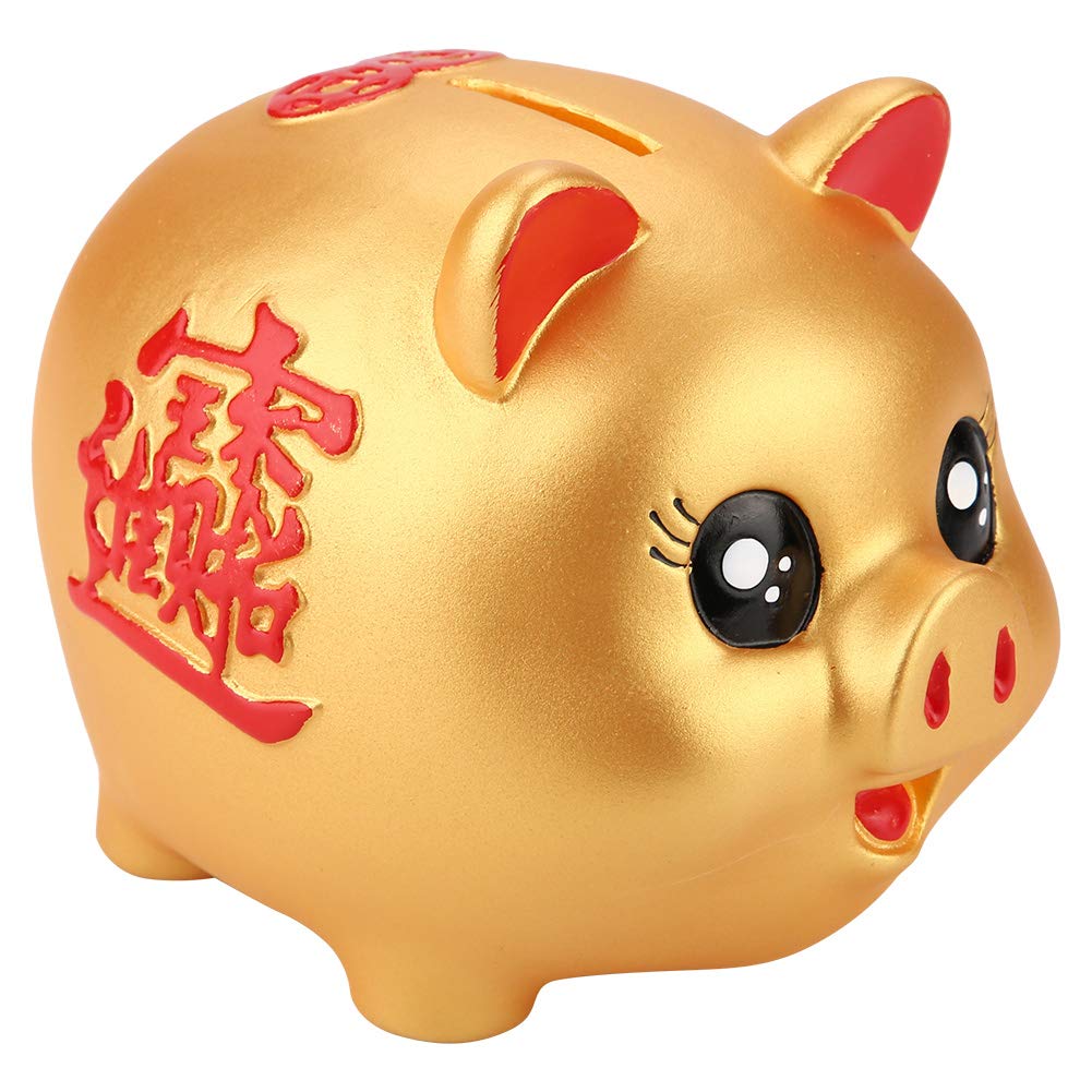 Wifehelper Piggy Bank, Golden Cute Pig Bank Toy Coin Money Cash Collectible Saving Box Kids Gift, Great Coin Bank Gift for Boy, Girl