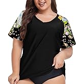 FOREYOND Plus Size Rash Guard Shirt for Women Short Sleeve Swim Top UV UPF 50+ Sun Protection Summer Swim Shirts Swim Suit