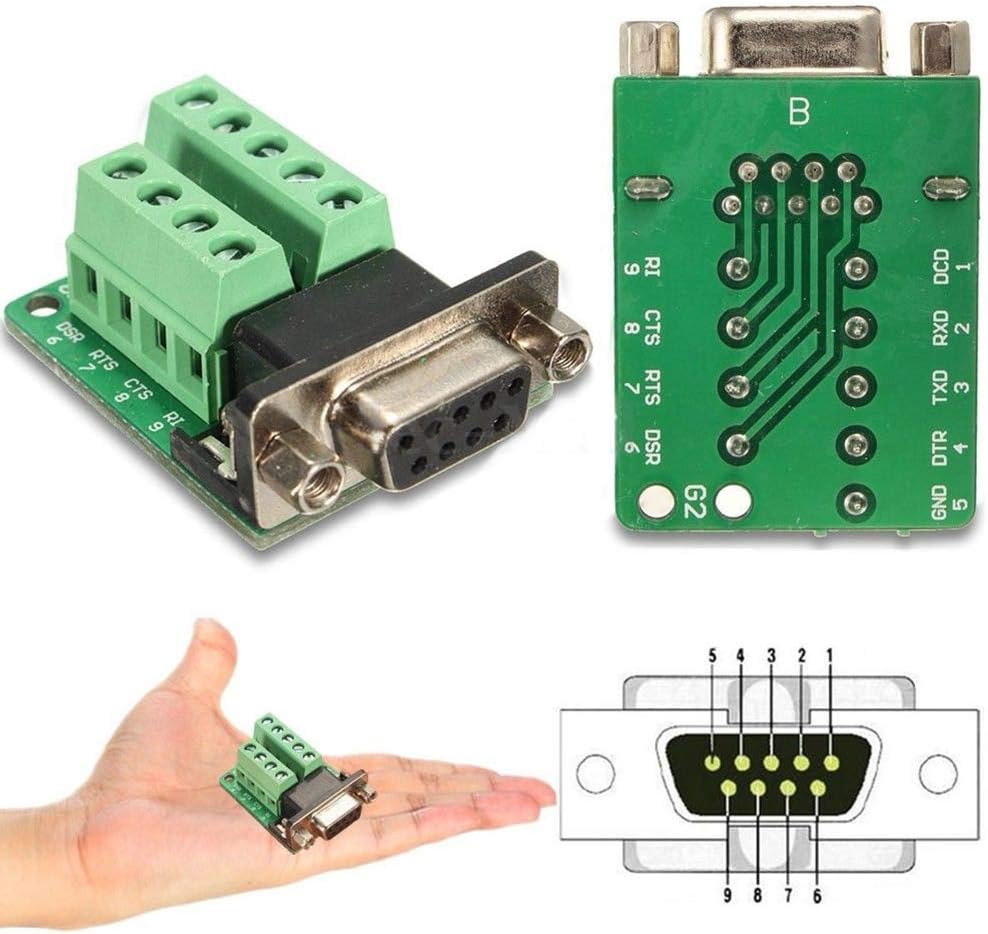 Dandeliondeme DB9 9-pin Female Adapter RS-232 Serial Port Interface Breakout Board Connector 1.50" x 1.18" x 0.55"