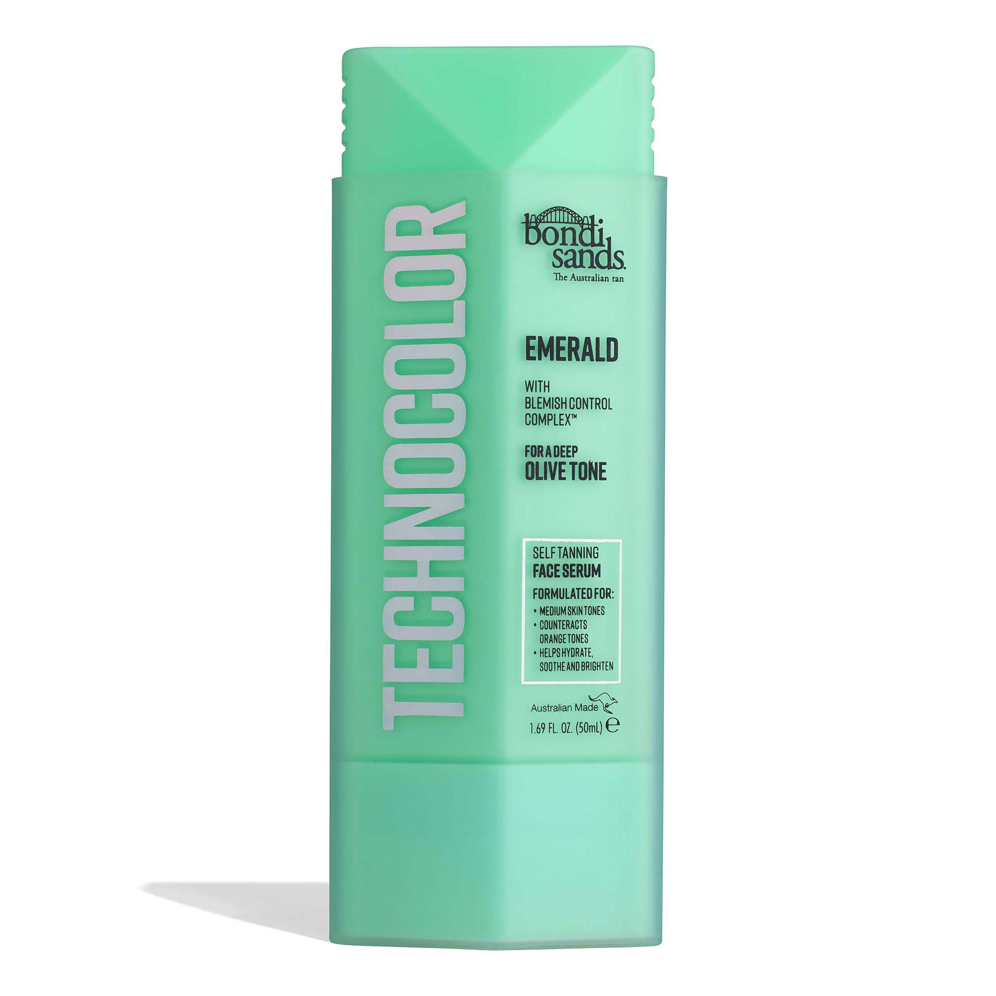 Bondi Sands Technocolor Emerald Self-Tanning Face Serum, Easy Application, Streak Free Fake Tan – Enriched with Vitamin C & Chamomile 50ml/1.69 Fl Oz