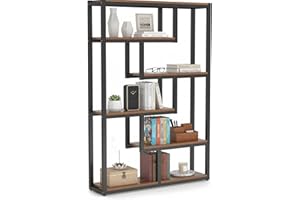 LITTLE TREE 69.29" Tall Bookshelf, 5-Tier Open Display Shelf with Metal Frame, Geometric Asymmetrical Etagere Bookcase,Modern
