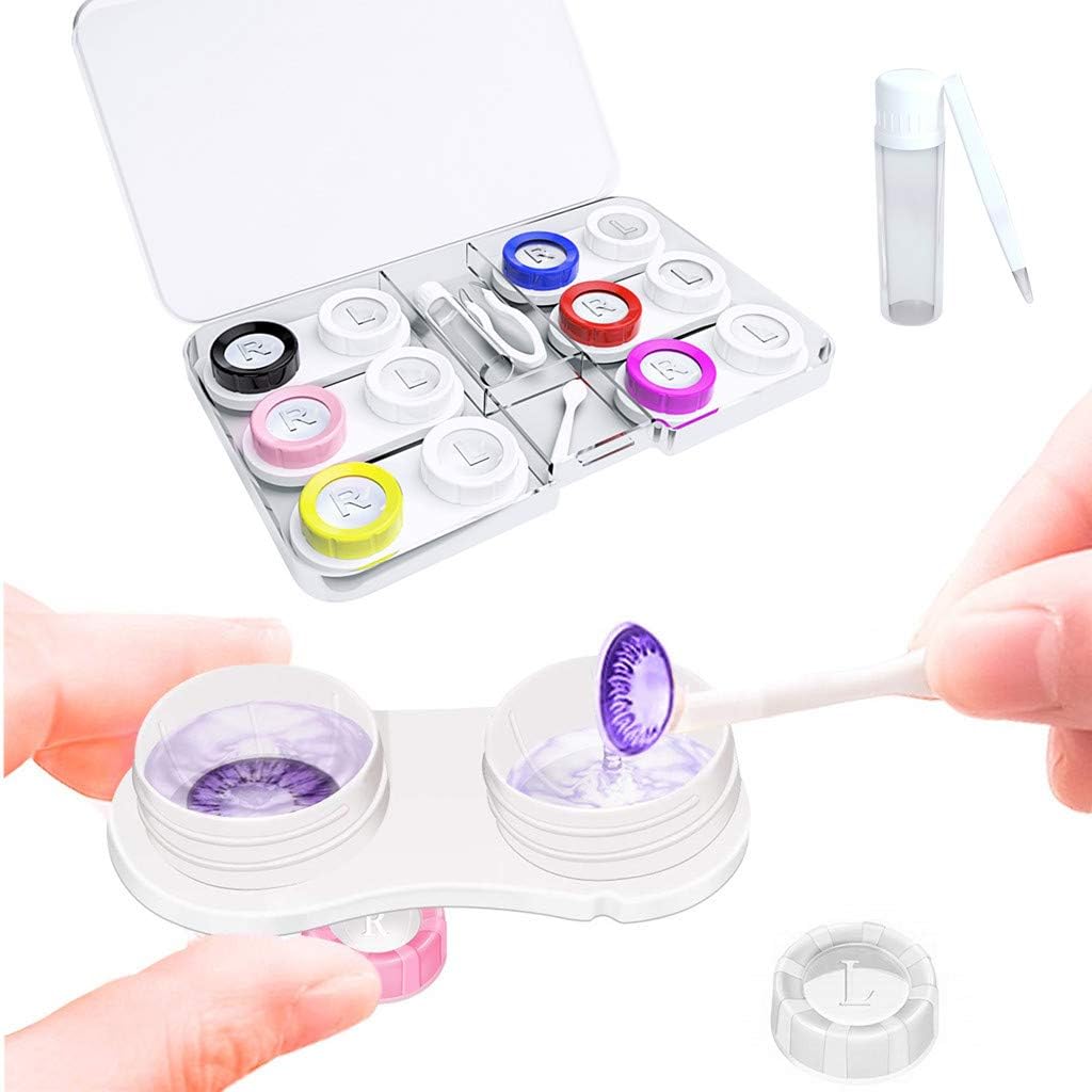 12 Pack Contact Lens Case for Women Men, No Leak Contact Case Organizer with Carrying Travel Holder - One Year Bulk Supply (6 pcs, Colorful)