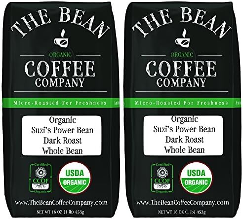The Bean Organic Coffee Company Suzi's Power Bean, Dark Roast, Whole Bean Coffee, 16-Ounce Bags (Pack of 2)