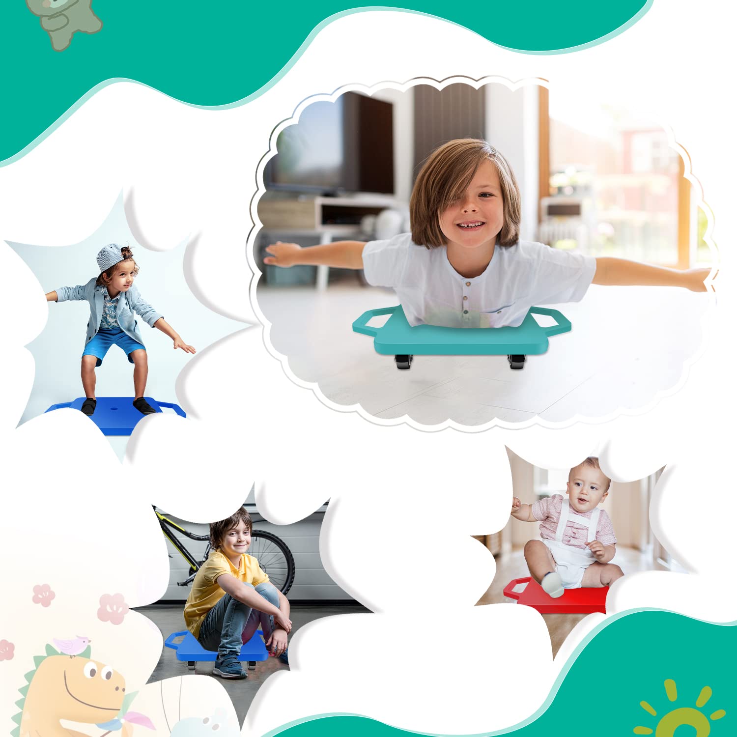Sports Scooter Board with Handles, Floor Scooter, Sitting Scooter Board for Kids Sports Activities, Age: Over 6 Years Old