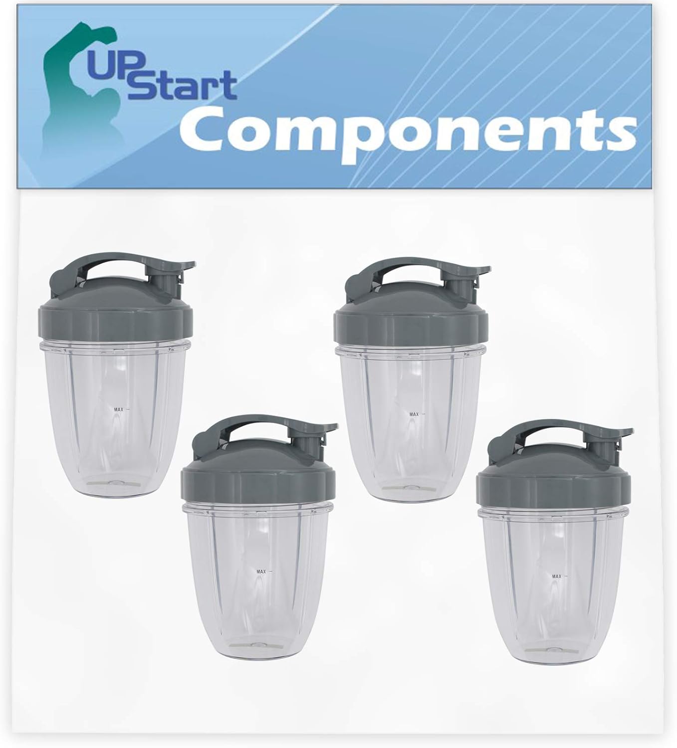 4 Pack UpStart Components Replacement 18 oz Cup with Flip Top To-go Lid Compatible with NutriBullet Pro Blender