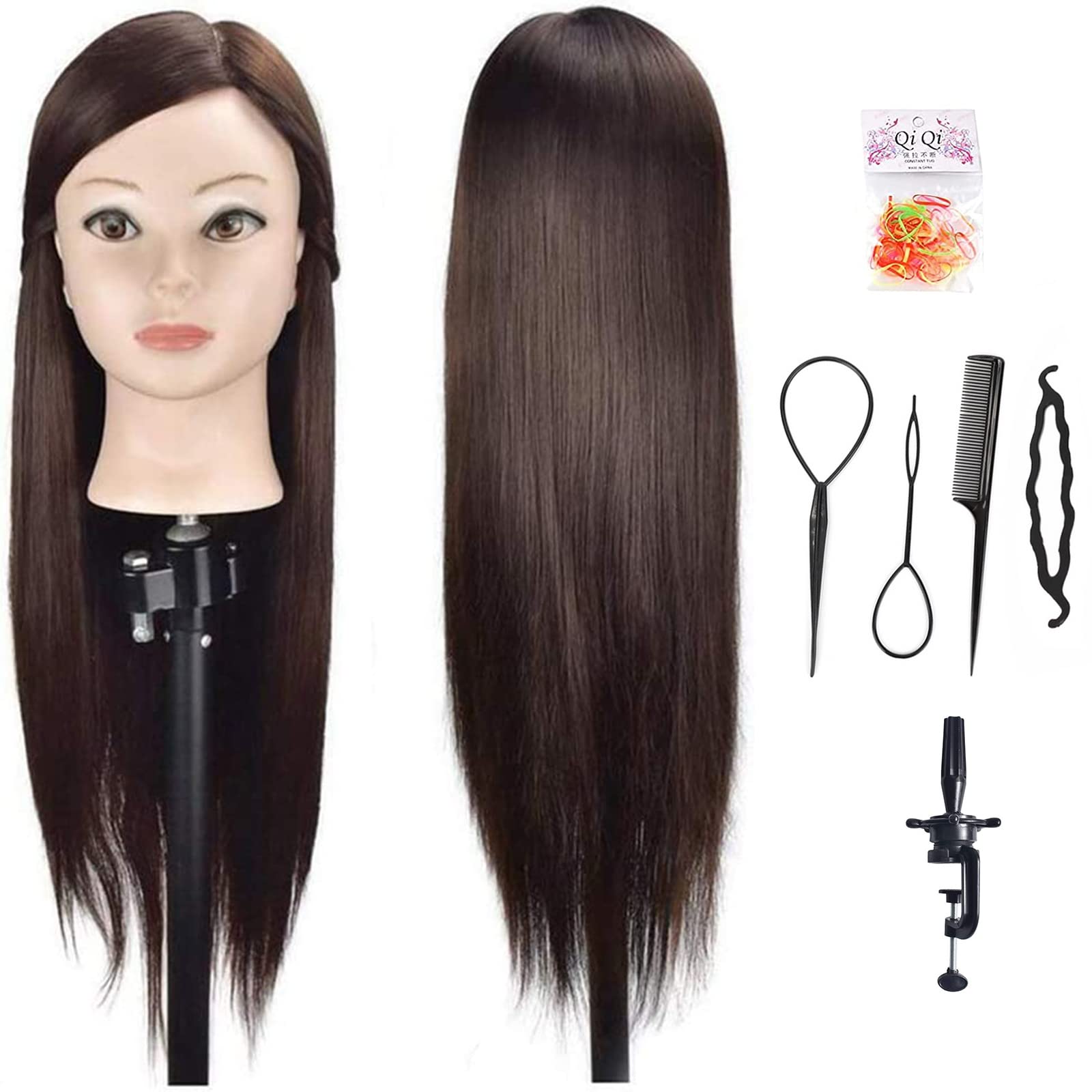 Davinona 26" Training Head Cosmetology Hair Styling Head Mannequin Head Manikin Model Head Hairdresser Synthetic Hair with Free Clamp