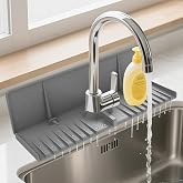 Silicone Faucet Mat for Kitchen Sink - Sink Splash Guard Behind Faucet Grey | drip catcher tray mat Upgraded design, sink backsplash guard behind faucet, dish soap sponge holder, kitchen counter Bathroom