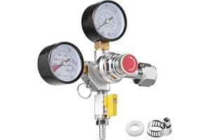 VEVOR Double Gauge Regulator, CO2 Regulator Gauge with 0-60PSI, Heavy Duty CO2 Gauge Gas System, Draft Beer Regulator with Ch