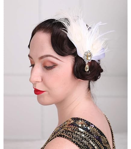Amazon.com : Formery 1920s Feather Hair Clips White Peacock  display picture 2