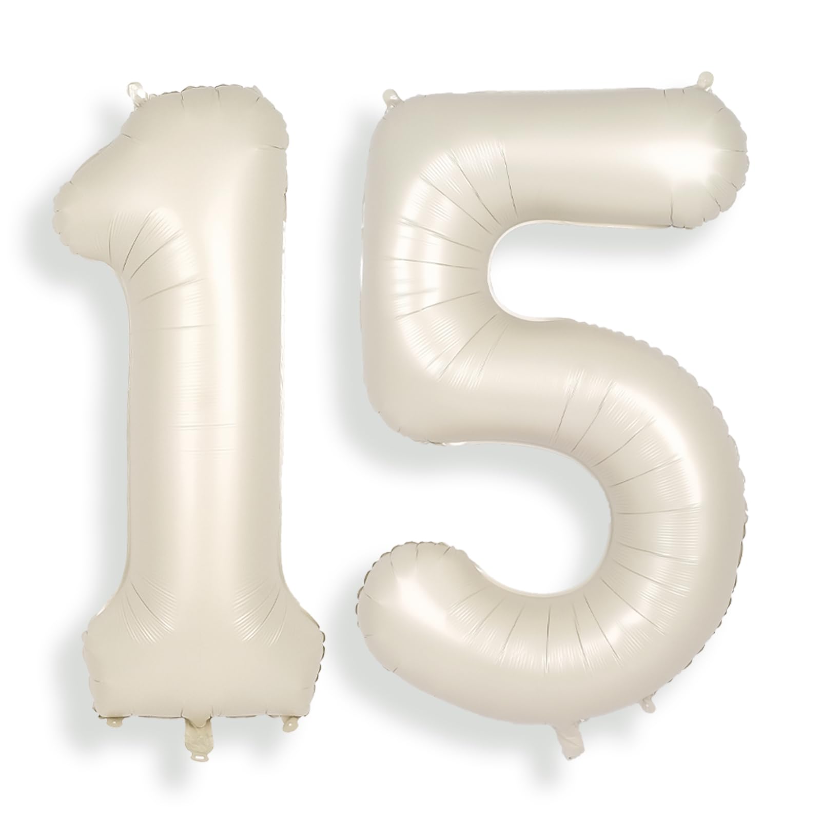 SUWEN 40 Inch Cream White Large 15 Number Balloons Big Foil Helium Number Balloons 0-9 Jumbo Happy 15th Mylar Birthday Party Decorations for Boy or Girl 51 Anniversary Party Supplies