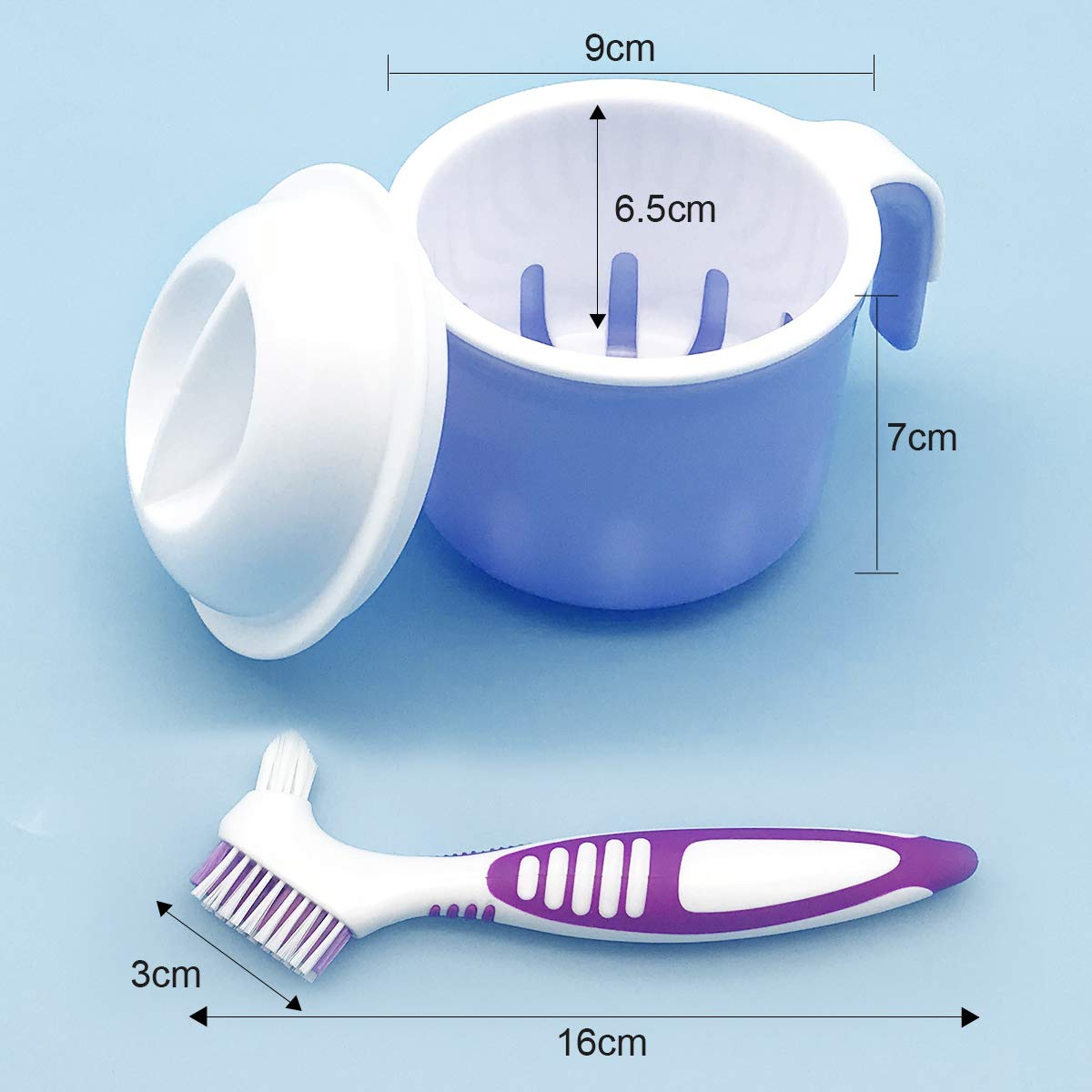 Denture Bath Cases Cleaner Brushes, Denture Holder Brush Retainer with Handle, Dentures Container with Removable Strainer Basket Holder : Beauty